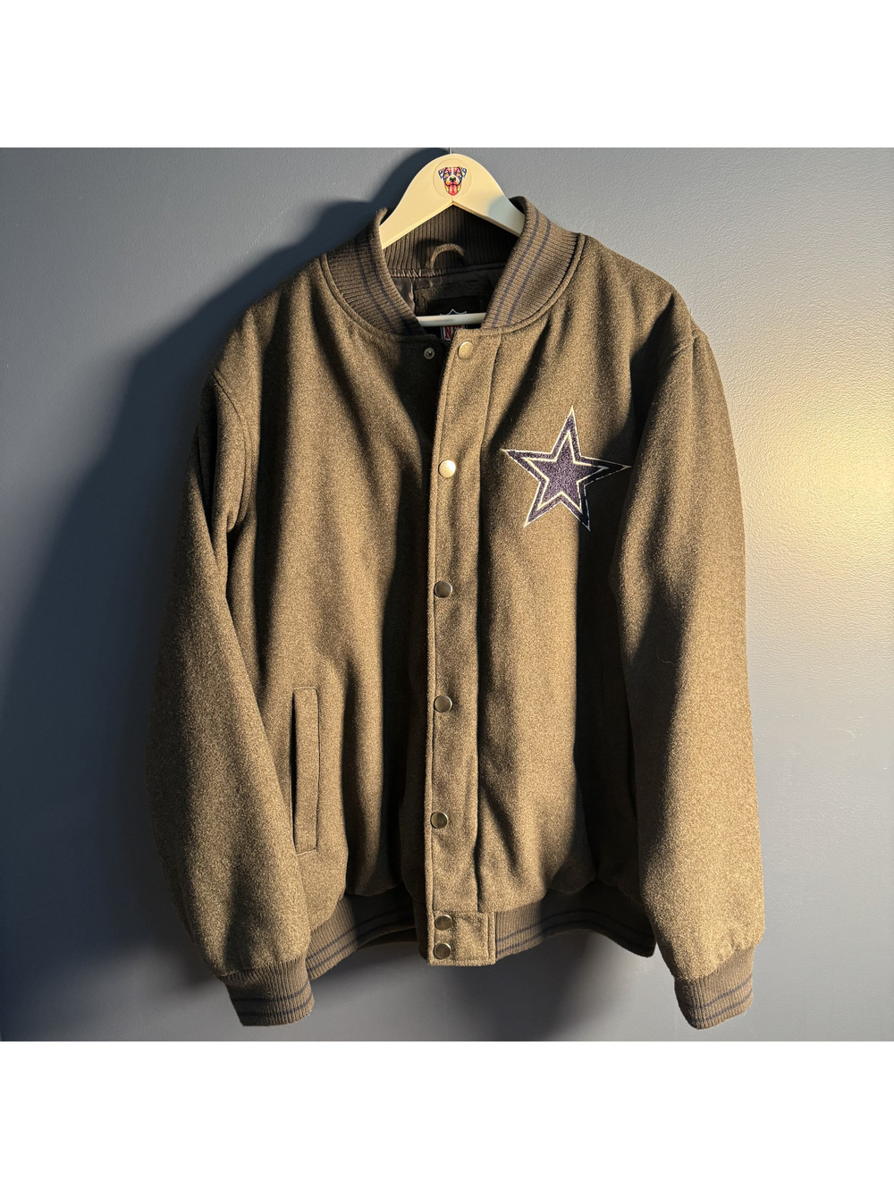 Dallas Cowboys Varsity Jacket, Retro Grey w/ Blue Star Logo, Padded, Mens Large